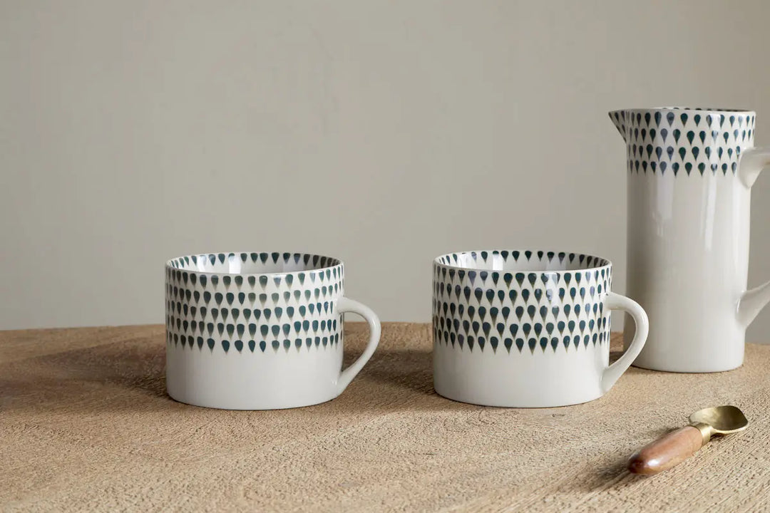 Nkuku Juniper Drop Mug - Cream & Juniper - Large (Set of 2)