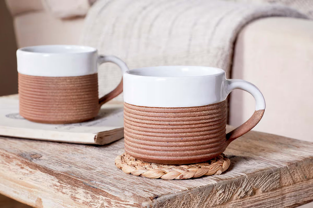 Nkuku Mali Ribbed Coffee Mug - White - (Set of 2)