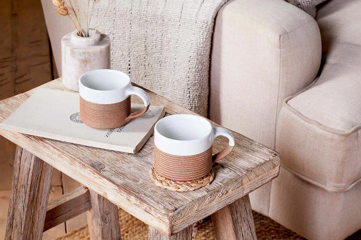 Nkuku Mali Ribbed Coffee Mug - White - (Set of 2)